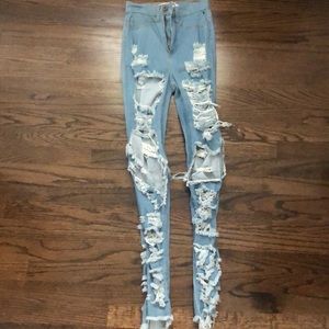 Ripped skinny light-wash jeans